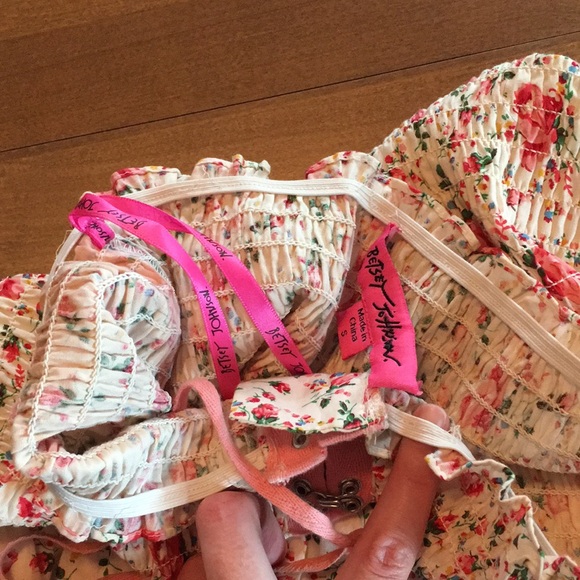 Vintage Betsey Johnson 90 2000 y2k Corset Floral Halter Strapless Full Sun Dress - Picture 16 of 17